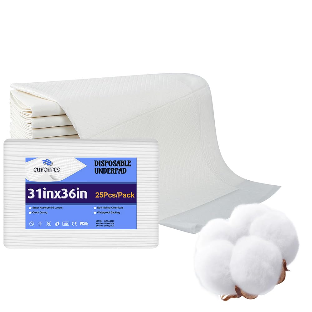 Photo 1 of CUFOTPLS Disposable Underpads for Adults 25 Count Extra Large 36"x31" Pee Pads Super Absorbent Ultra-Thick 6-Layer Chux Pads, XXL Incontinence Pads for Maximum Protection