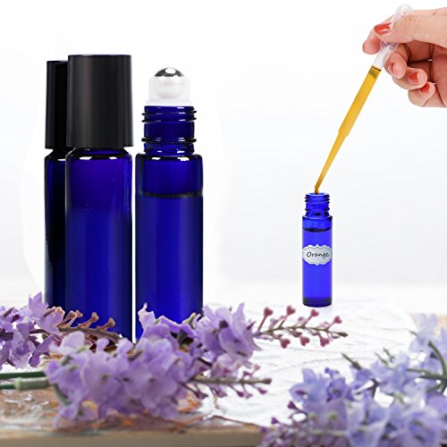 ULG Roll on Bottles 10ml Blue Glass Empty Bottles 8 Pack with Stainless Steel Roller Ball 2 Extra Balls 8 Piece Waterproof Labels 1 Opener and 3ml Dropper for Essential Oils - Thumbnail 6