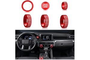 HDUFC for Toyota Tacoma 2024 2025/4Runner/4Runner Hybrid 2025 One Touch Start, Screen Center Console Button Knob Cover Ring Air Conditioner AC Switch Audio Aluminum Alloy Parts 6pcs (8-inch Screen, red)