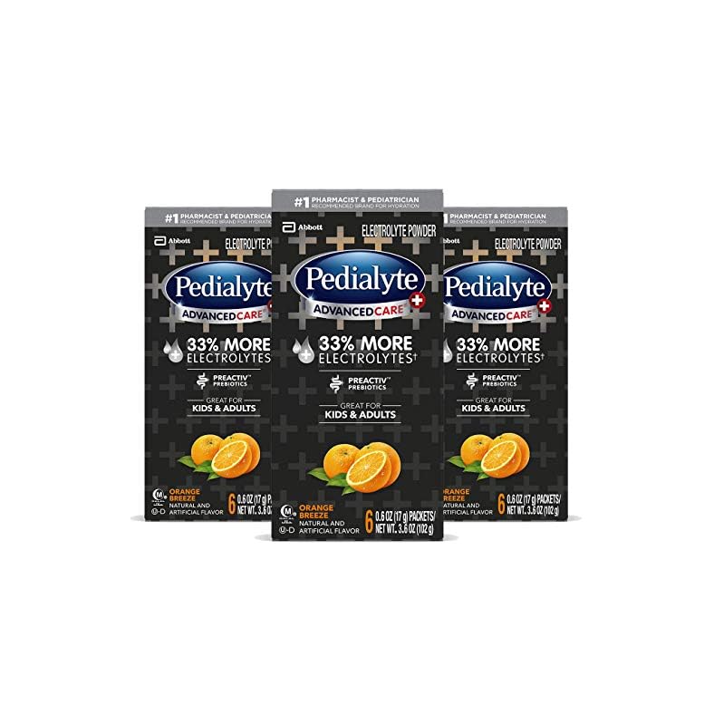 Pedialyte AdvancedCare Plus Electrolyte Powder, with 33% More Electrolytes and PreActiv Prebiotics, Orange Breeze…