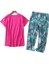 Conjunto de pijama de algodón para dama con pantalón capri con camisetas cortas y camisón de punto de 2 piezas