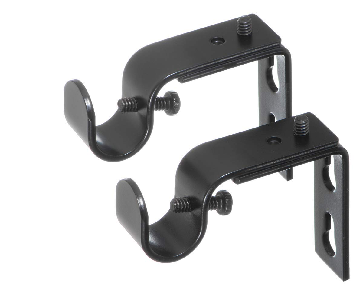 Ivilon Short Projection Brackets for Curtain Rods - for 1/2 or 5/8 Inch Rods. Set of 2 - Black