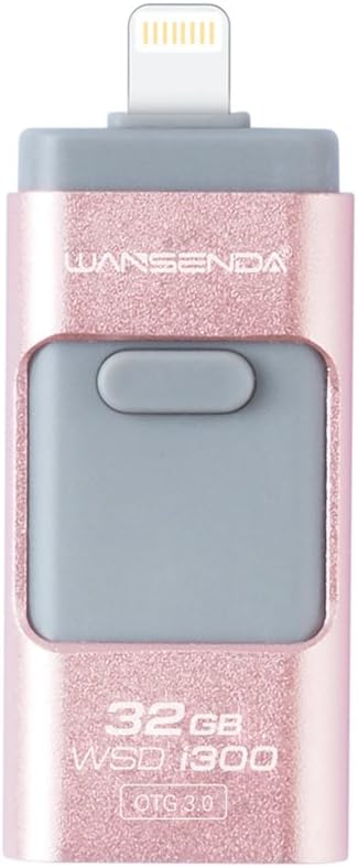 Wansenda I300 iPhone Lightning USB Flash Drive 3 in 1 OTG Pen Drive USB 3.0 iPhone iOS/Android/PC (32GB, Rose Gold)