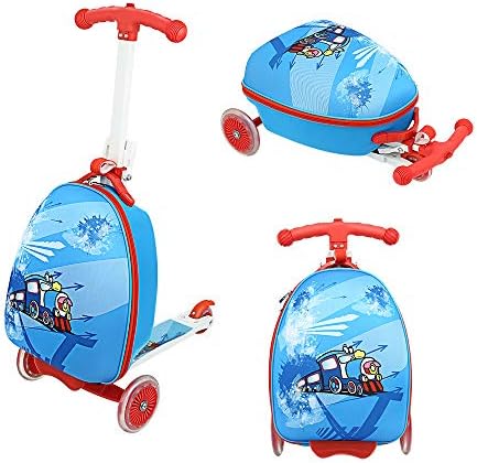Funo Woo Luggage Suitcase with Scooter Kid Scooter with Luggage Backpack for Kids,Foldable Scooter for Child Adjustable Height Skate Aluminum Load Maximum 50kg