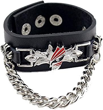 Unisex Metal Anime Punk Rock Biker Wide Strap Leather Bracelet Chain Cuff Wristband Adjustable Jewelry Gift (Black29)
