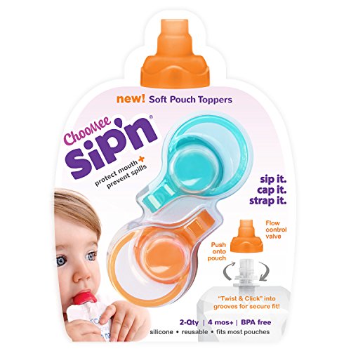 ChooMee Sipn Food Pouch Toppers | 100% Silicone | Prevent spills and Cushion mouth | 2CT - Orange Aqua