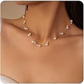 ANDKISS Pearls Necklaces for Women-18K Gold Plated Layered Gold Pearl Necklaces Dainty White Pearls Choker Necklace Chain Pearl Necklace for Women Elegant Valentines Gifts