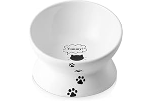 Y YHY Cat Bowl Anti Vomiting, Raised Food Bowls, Tilted Elevated Bowl, Ceramic Pet Food Bowl for Flat Faced Cats, Small Dogs, Protect Pet's Spine, Dishwasher Safe (5 Inches, White)