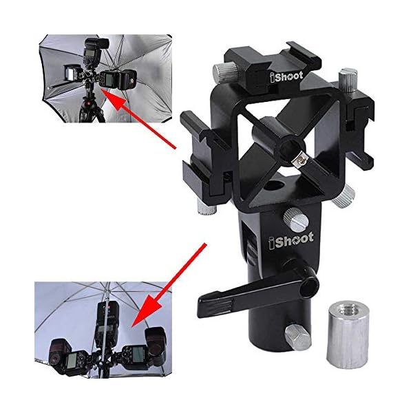 Universal 3-in-1 Tri-Hot Shoe Mount Blitz-Halterung Halter mit 2 Schirmloch für Lichtstativ Kamera Stativ Reflexschirm…