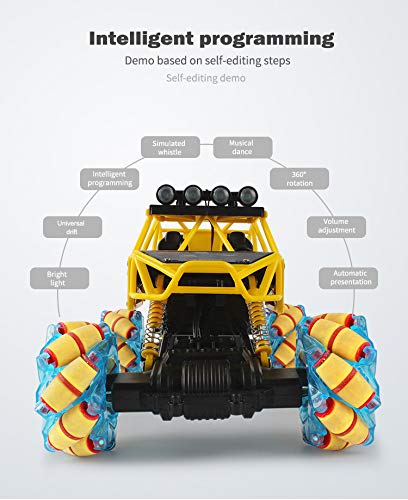 RC Car,Remote Control Car,Stunt Car Toy, Drift Stunt Car Drive Off-Road Vehicle 360° Flips Truck Remote Control Programmable Car As Gifts for Boys & Girls Adults (Yellow) - Thumbnail 2