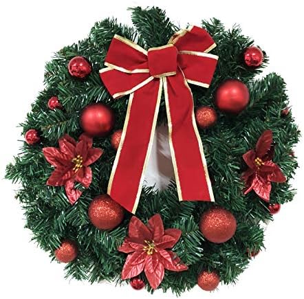 Christmas Wreath Holiday Wreath Fresh Berries Garland Artificial Pine Wreath with Red Bow for Front Door Decorations