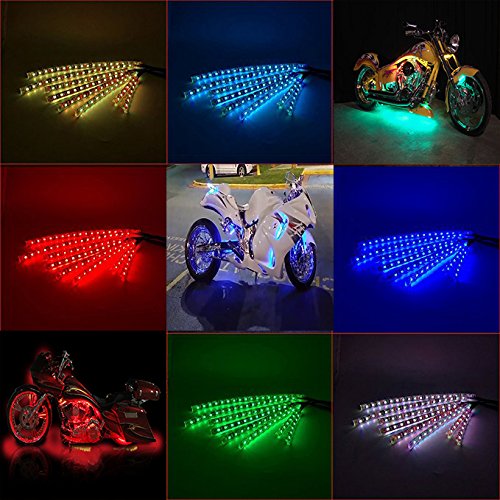Motorcycle LED Light Kit Strips Multi-Color Accent Glow Neon Lights Lamp Flexible with Remote Controller for Harley (12PCS)