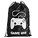 AhlsenL 24 Pack Video Game Bags Black Gaming Party Bags Pattern White Gamepad Two Drawstring with Button Non-Woven Fabrics for Kids Birthday Party