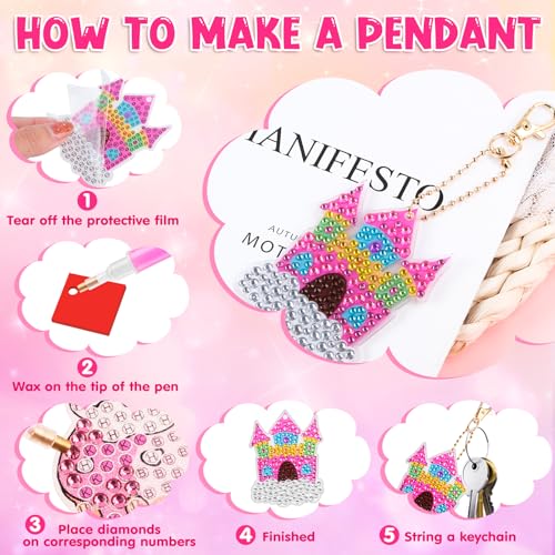 HGRGHH DIY Diamonds for Girls 6-12 Years, 15PCS Keychains Diamond Painting, 5D Diamond Painting Keychain, Diamond Craft Set, Birthday Gift for Girls 6-12 Years Old
