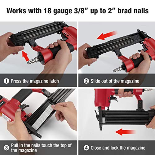 WORKPRO 18Gauge Pneumatic Brad Nailer, Compatible with 3/8” up to 2