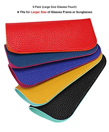 [5 PACK - Large Pouch], JAVOedge 2 Tone Color Style Soft Pouch Eyeglass Storage Case w/Microfiber Eyeglasses Cloth - Thumbnail 7