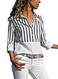 Dokotoo Womens Color Block Stripes Button Down T Shirts Casual Tops