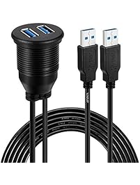 VIMVIP Car Flush Mount 2 USB 3.0 Port Waterproof 6.5 Feet Extension Dash Pannel Mount Cable for In Car
