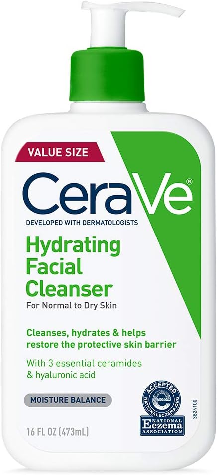 CeraVe Hydrating Facial Cleanser | Moisturizing Non-Foaming Face Wash with Hyaluronic Acid, Ceramides & Glycerin | 16 Fluid Ounce