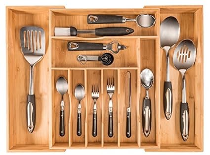 Buy More Compartments Organic Bamboo Utensil Organizer