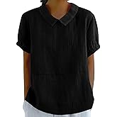 Zhyaj Boho Cotton Shirt for Womens Floral Printed Short Sleeve Summer Linen Shirts Casual Collared Trendy Blouse Tops