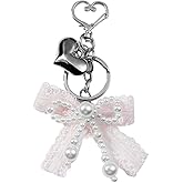 ZOONAI Cute Strawberry Bow Bag Charms for Women, Kawaii Bowknot Keychain Car Keyring Holder Wallet Handbag Purse Decorations