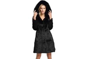 Fur Story Women's Genuine Rabbit Fur Coat Fuzzy Warm Fur Jacket Winter Outware