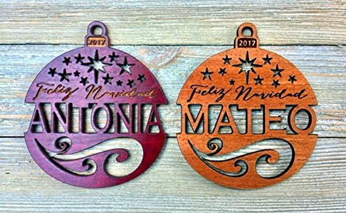 Personalized Feliz Navidad 2024 (or any year) Custom Wood Christmas Ornament - Your choice of Mahogany or Red Maple