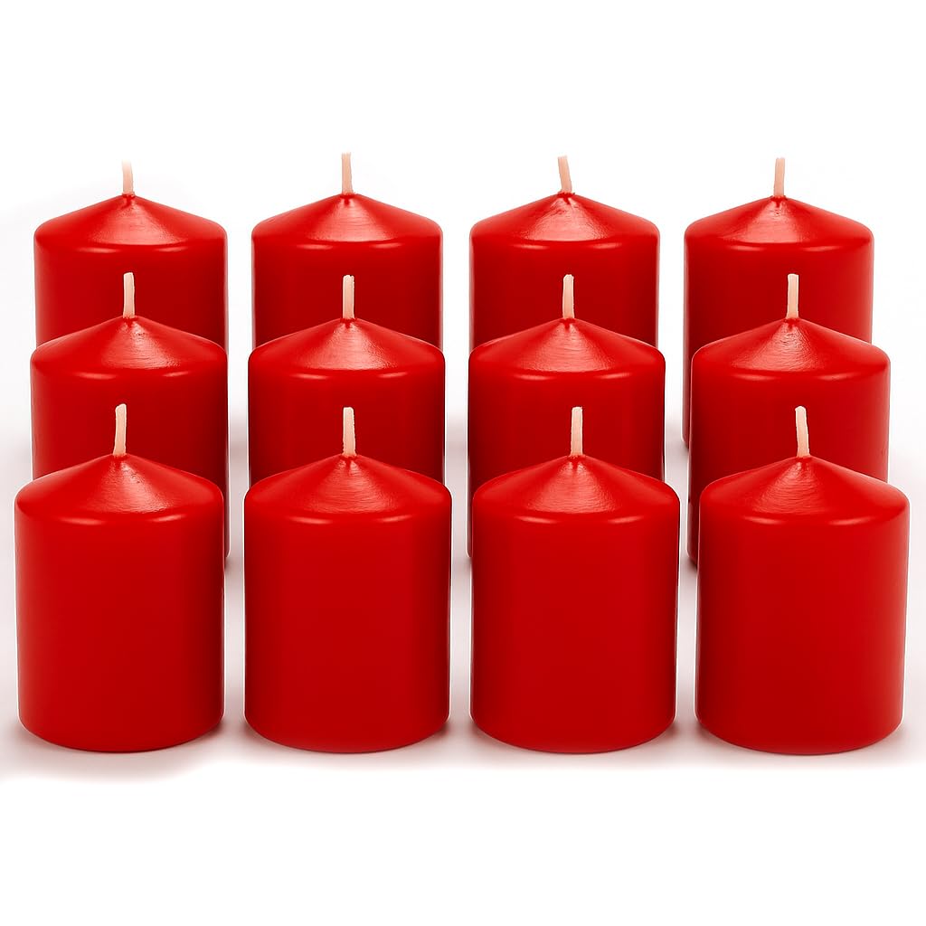 MGE - 12x Set of Fragranced Scented Pillar Candles - Aromatherapy Candle - Set of 12 Natural Aromatic Candle - Household - Interior Decoration - Non Drip - Easy to Relight - Red - Passion Fruit