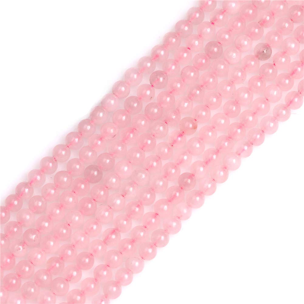GEM-Inside Natural 4mm Rose Quartz Round Gemstone Semi Precious Loose Beads for Jewellery Making 15''