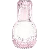 RockTrend Retro Clear Glass Bedside Night Water Carafe with Tumbler Glass, Relief Glass Pitcher And Cup Night Set