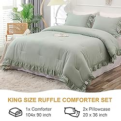 YOZEN Sage Green Double Ruffle Comforter Set King