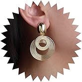 Vacaonio Vintage Layered Circle Dangle Earrings Multi Circle Earrings Gold Circle Hoop Earrings Swirl Disco Earrings Round Hoop Drop Earrings Jewelry for Women