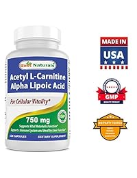 Best Naturals acetilo L-CARNITINE y Alpha Lipoic Acid 750 mg 120 Cápsulas