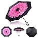 owen kyne Windproof Double Layer Folding Inverted Umbrella, Self Stand Upside-down Rain Protection Car Reverse Umbrellas with C-shaped Handle (Pink Flower)