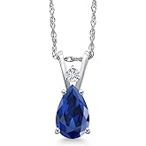 Gem Stone King 14K White Gold Personalized and Customized Teardrop Pendant Necklace for Women | Pear Shape 8X5MM and Round 1.8MM | Gemstone Birthstones | With 18 Inch Chain
