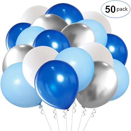 Amazon Com Blue Silver White Latex Balloons 50pcs 12 Inch Royal