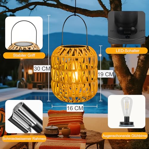 Solar Lantern for Outdoors, Pack of 2, Boho Decorative Outdoor Solar Lanterns, Weatherproof, Rattan Solar Lights for Outdoor Garden, Hanging/Standing for Patio, Garden, Courtyard, Balcony, Decorative