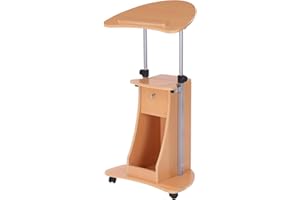 HOMCOM Mobile Laptop Cart, Sit-to-Stand Computer Desk with Drawer, Height Adjustable Rolling Podium Desk Stand with Swivel Top & Storage, Beech Wood