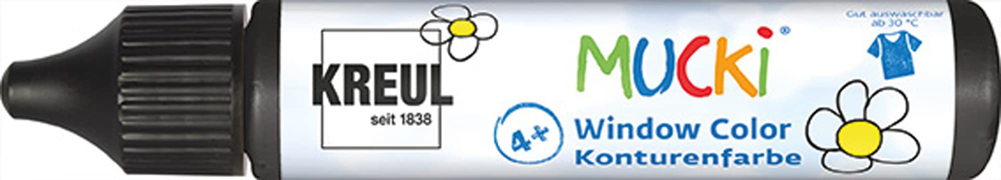 Kreul 24430 Mucki Window Colour, Contour Paint Black, 29 ml Pen, Water-Based Window Paint, Paraben Gluten Lactose Vegan, Easy to Paint, Washable