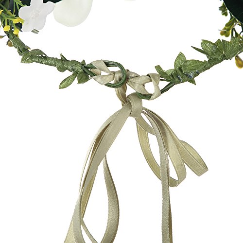 Felice Arts Handmade Boho Flower Headband Hair Wreath Halo Floral Garland Crown Headpiece with Adjustable Ribbon Festival Wedding Party, Cream