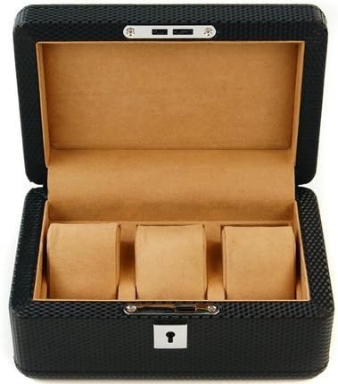 RAKUKAIMONO 3 slot Carbon Fiber Pattern Watch Jewelry Case Box Luxurious Men Black with Lock and Key