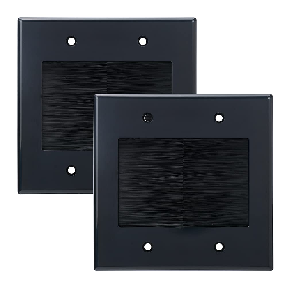 Photo 1 of Kebulldola 2 Gang Brush Wall Plate (Black, 2 Pack), Double Gang Cable Wall Plate for Power Cords, Low Voltage Cables and Wires in-Wall Hiding