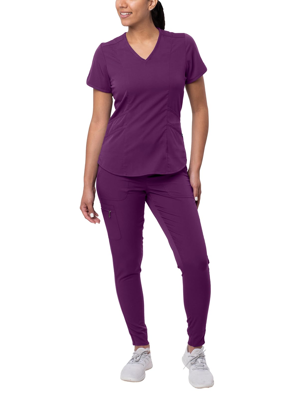 Photo 1 of ***ONLY PANTS****Adar Uniforms Pro Modern Athletic Scrub Set For Women - V-Neck Top & Yoga Jogger Pants - P9500 - Eggplant - XL