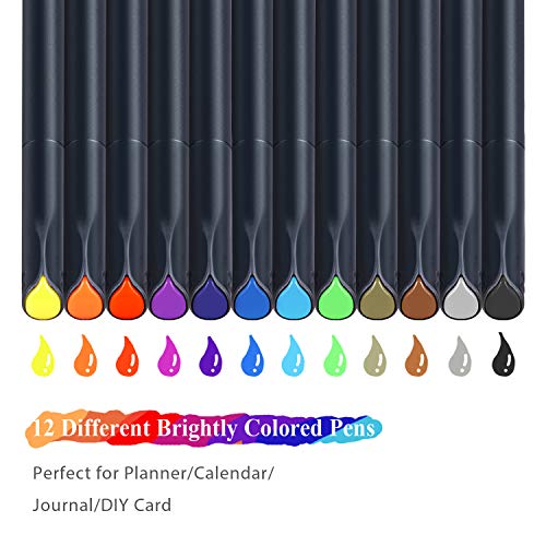 Journal Planner Pens, Arcobis 12 Fineliner Color Pens Fine Point Marker Pens Fine Line Drawing Writing Pen for Journal Planner Note Calendar Coloring Office School Supplies Art Projects