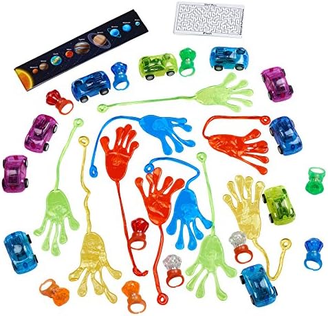Birthday Party Favors Toy Kit 30 pcs - Happy Birthday Party Favors, Kids Toys, LED Light Up Toys, Sticky Hands, Pull Back Race Cars