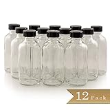 Pack of 12 - 4 Oz Clear Glass Boston Round Bottles with Black Cap