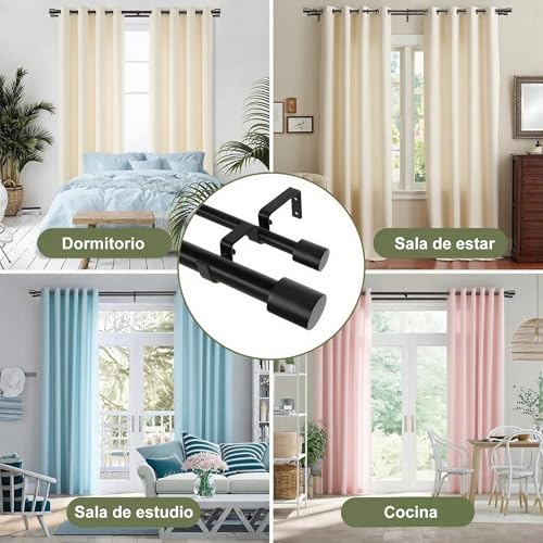 Barra de Cortina Doble para ventana, Tubo Cortina Doble Negro, Cortinero Doble Negro, cortineros para ventanas, Barras de cortina Ajustable doble para casa, Armario (71-213cm(28-84"))