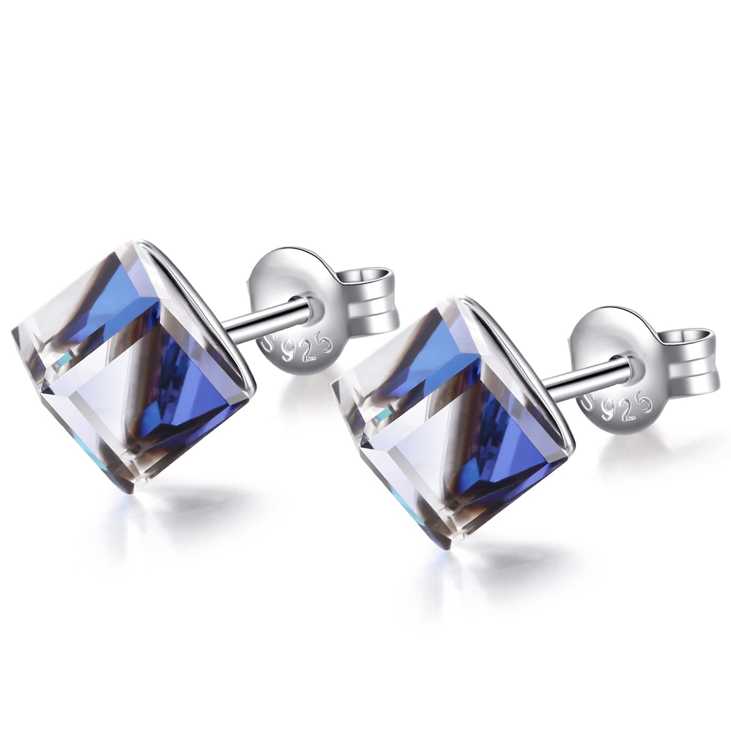 Crystal Earrings Crystal Stud Earrings Women Square Stud Earrings for Women Blue Crystal Earrings Sterling Silver Crystal Diamond Earrings Colorful Crystal Earrings Studs for Girls Crystal Jewelry