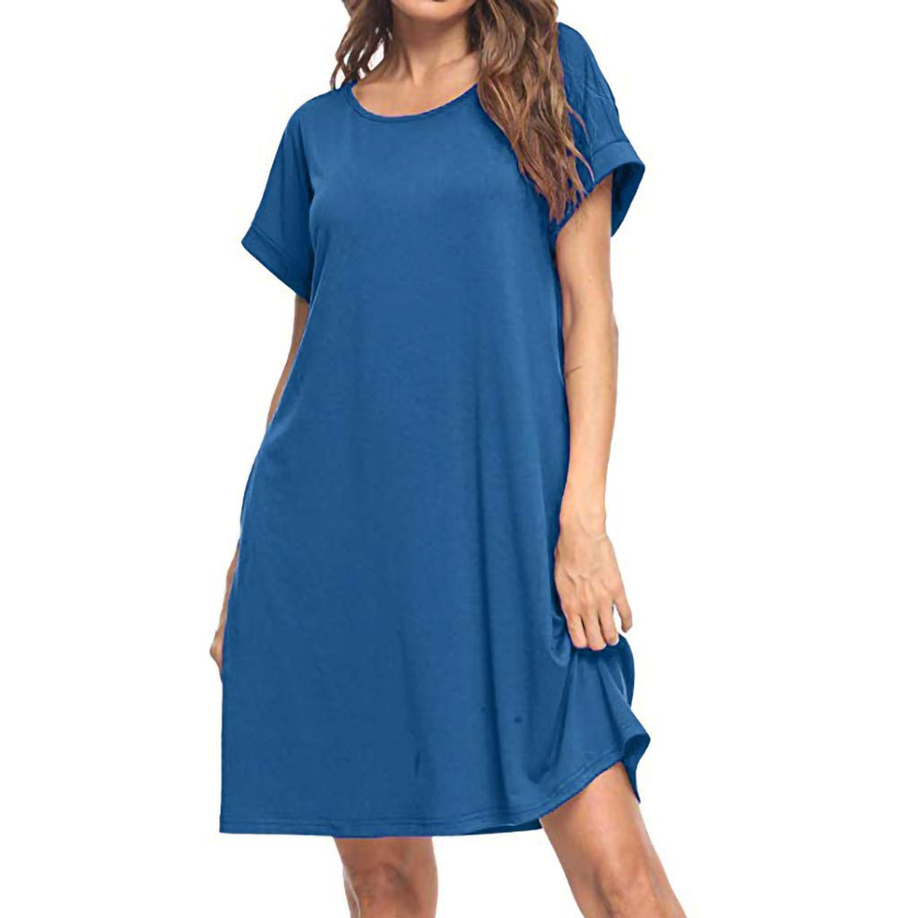 summer solid color casual loose pockets mini dress